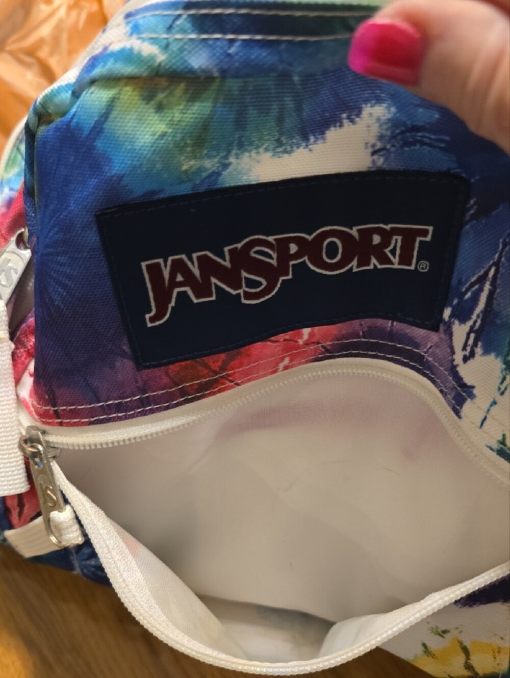 Jansport Large Tie-Dye Backpack in Blue, Pink, Green - Picture 10 of 10